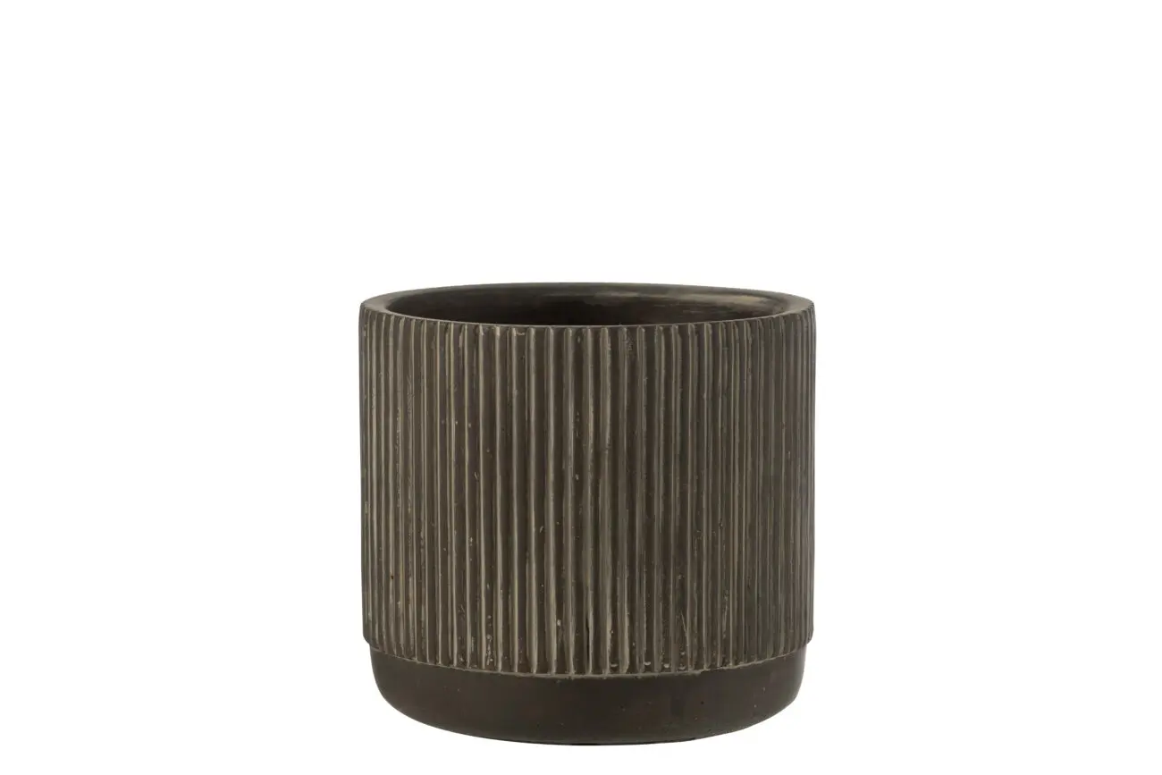 CACHEPOT LIGNES CERAMIQUE NOIR/MARRON LARGE
