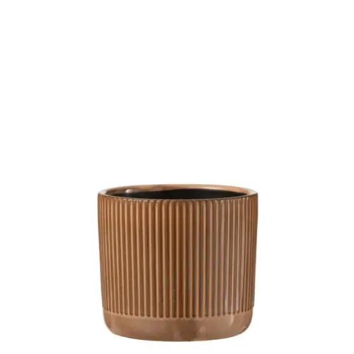 CACHEPOT LIGNES CERAMIQUE ORANGE/BEIGE SMALL