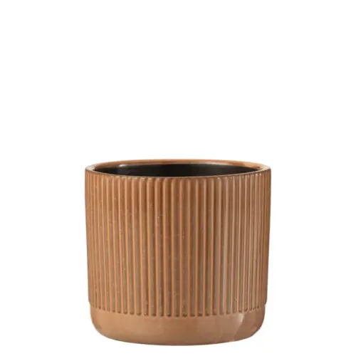 CACHEPOT LIGNES CERAMIQUE ORANGE/BEIGE MEDIUM