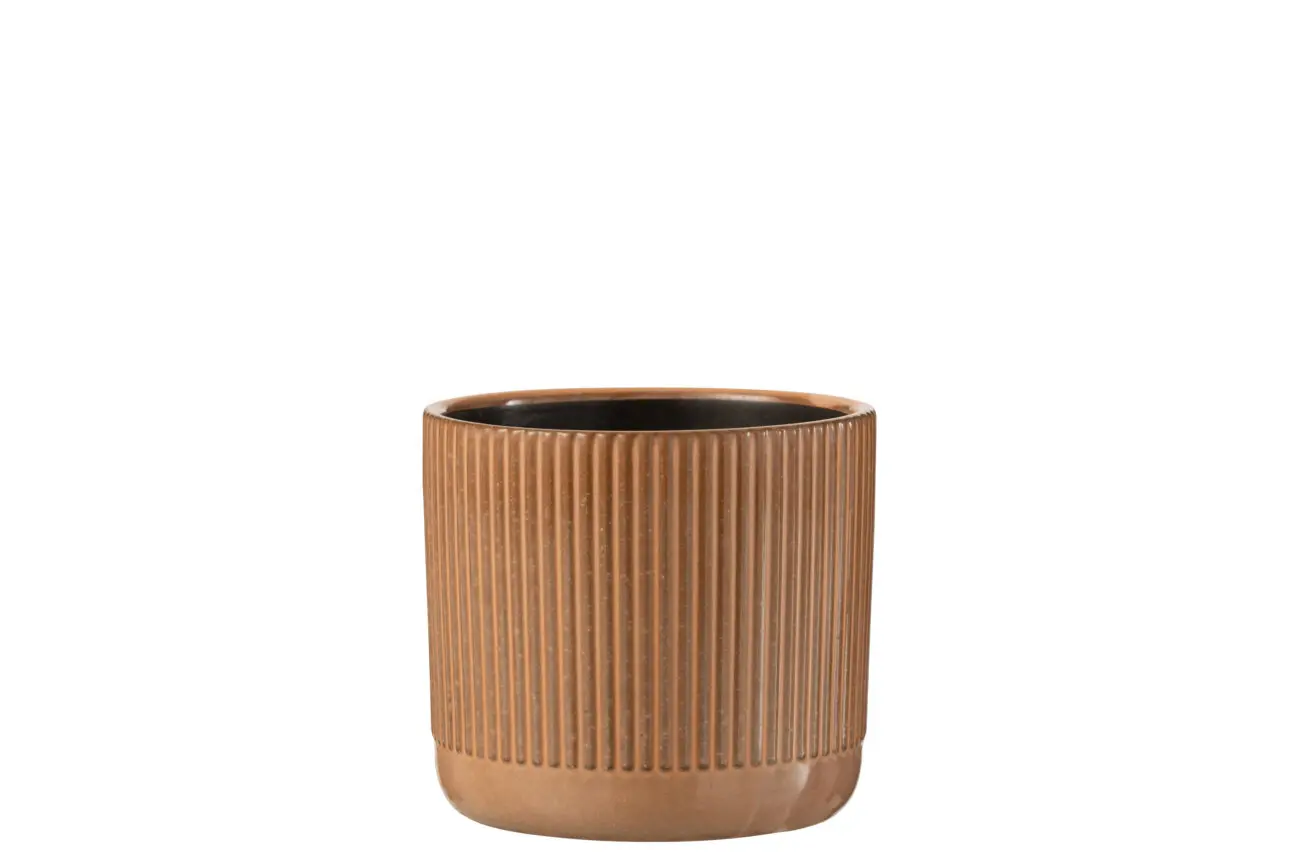 CACHEPOT LIGNES CERAMIQUE ORANGE/BEIGE MEDIUM
