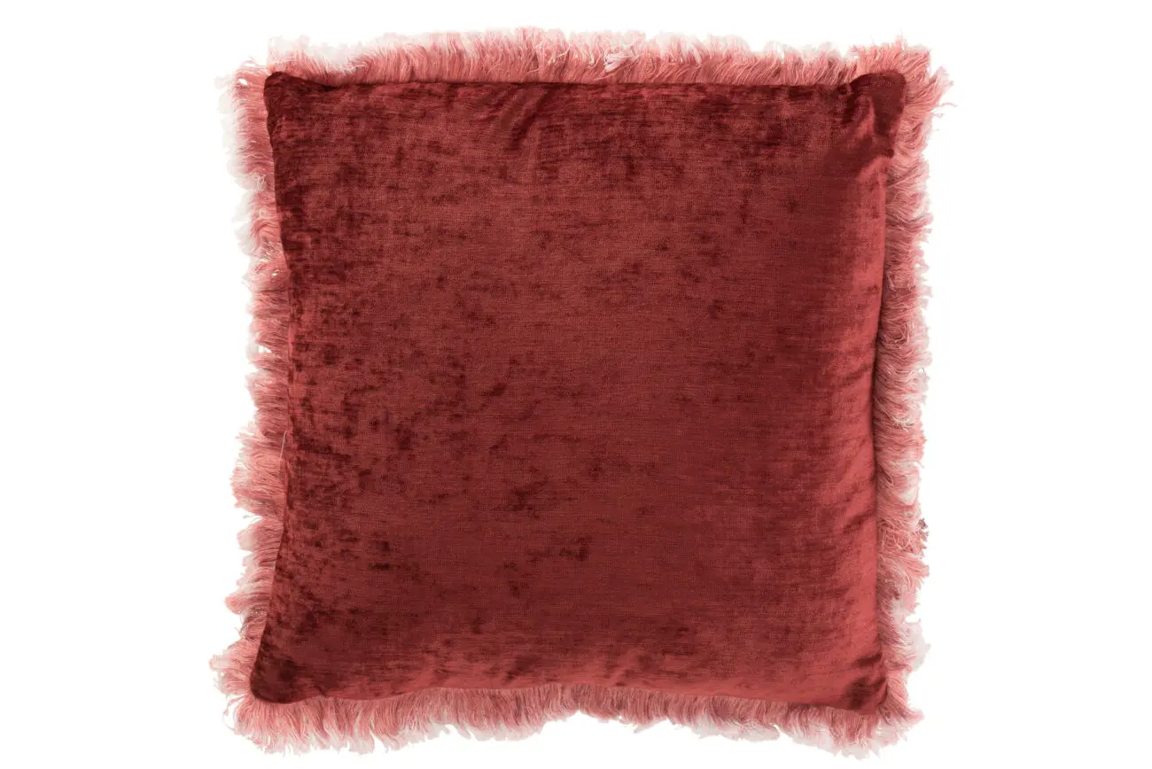 Coussin carré franges Amino - polyester - Bordeaux 46x46