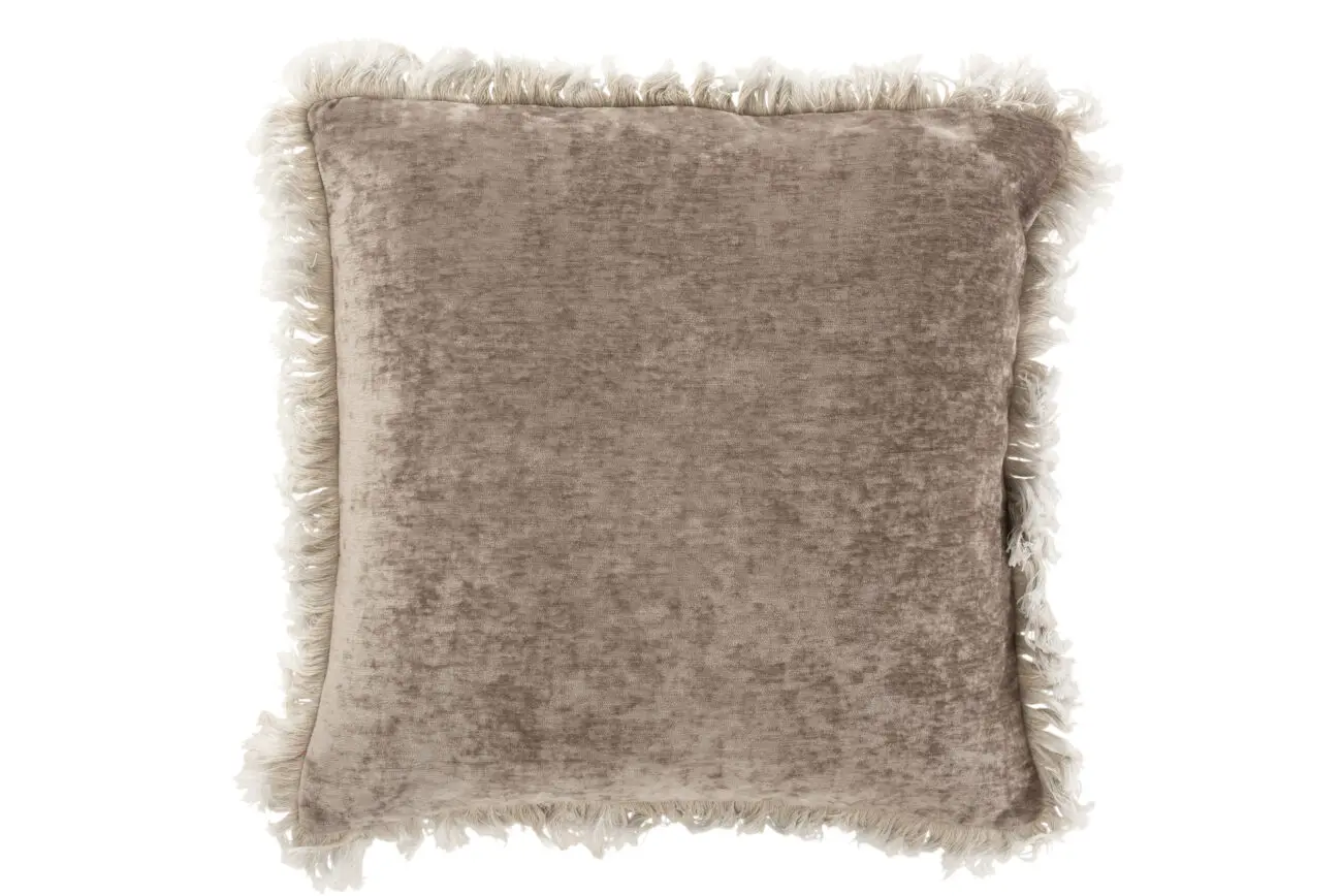 Coussin carré franges Amino - polyester - Gris 46x46