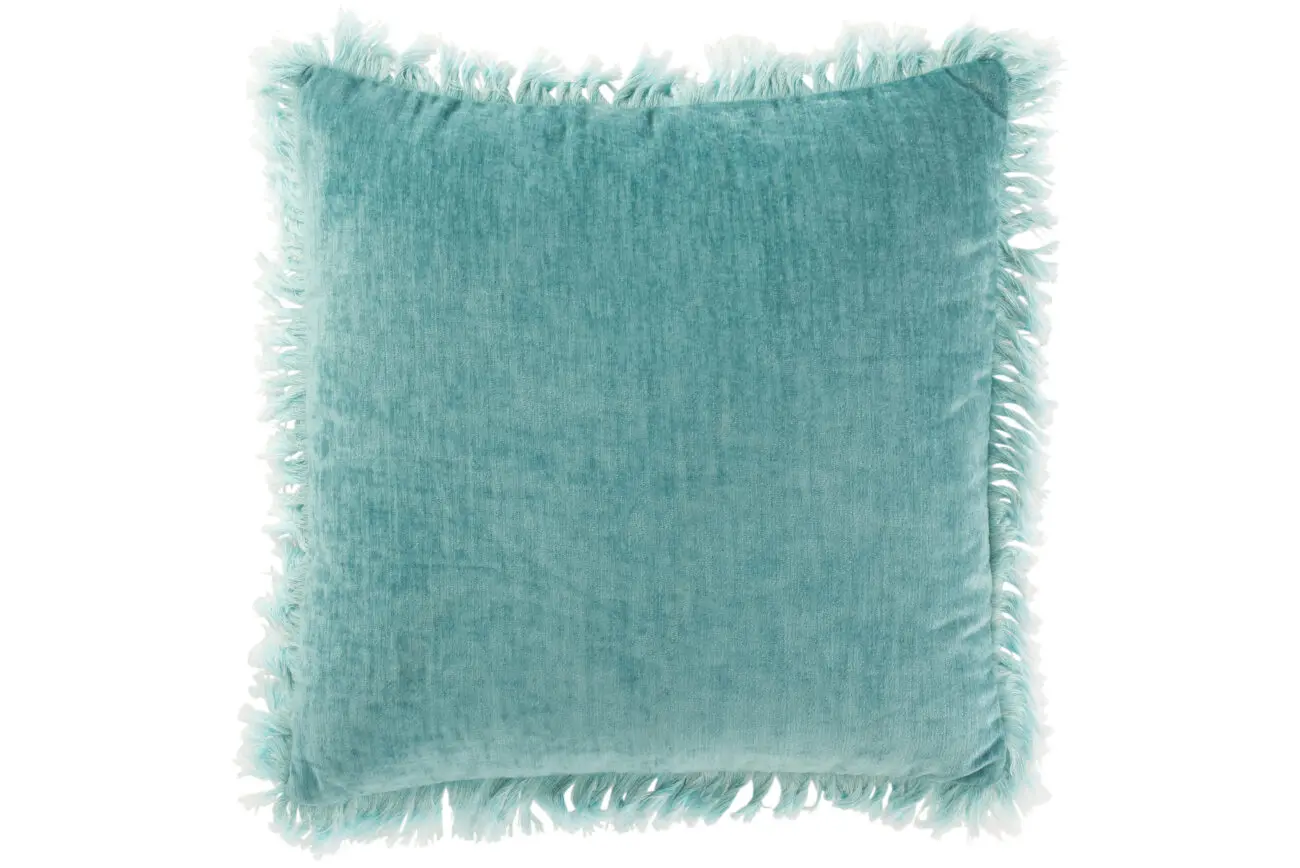 Coussin carré franges Amino - polyester - Turquoise 46x46