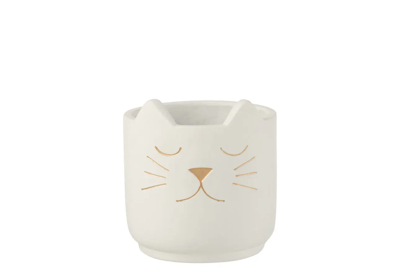 CACHEPOT CHATON CIMENT BLANC OR SMALL