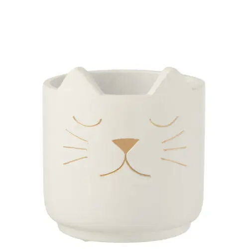 Vase et cache pot CACHEPOT CHATON CIMENT BLANC OR MEDIUM