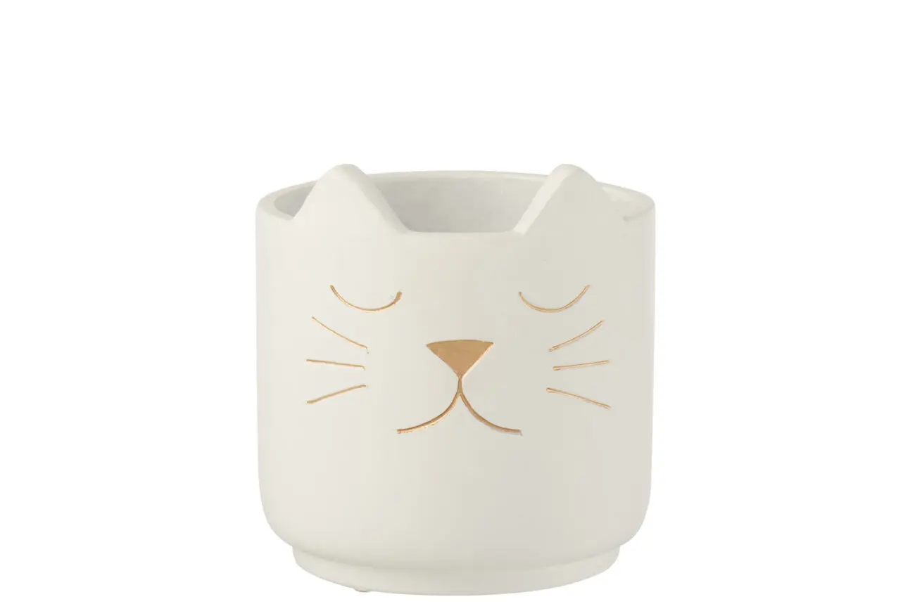 CACHEPOT CHATON CIMENT BLANC OR MEDIUM