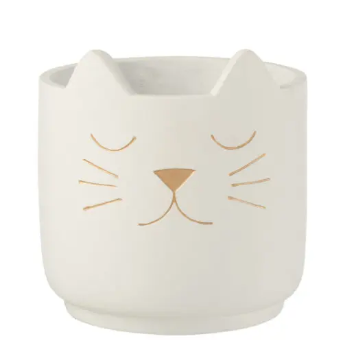 Vase et cache pot CACHEPOT CHATON CIMENT BLANC OR LARGE