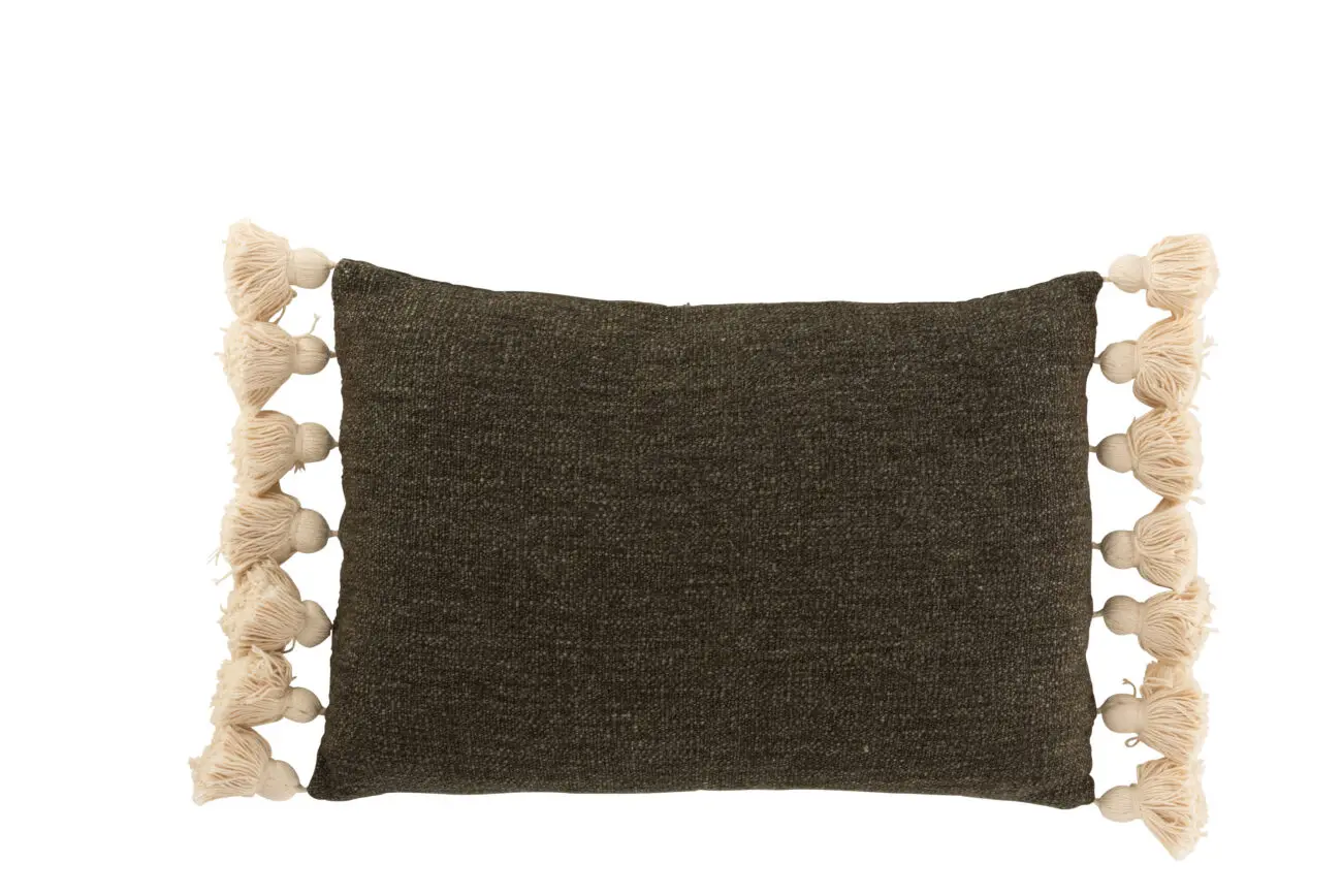 Coussin pompons Bilo - Coton/polyester - Noir 67x36