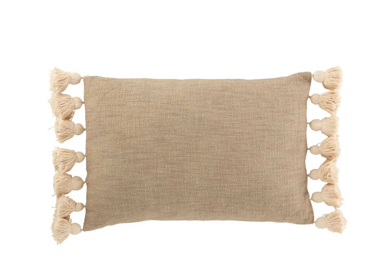 Coussins pompons Bilo - Coton/polyester - Taupe 66x37