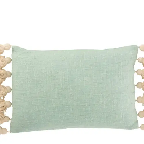 Coussin pompons Bilo - Coton/polyester - Bleu 67x36