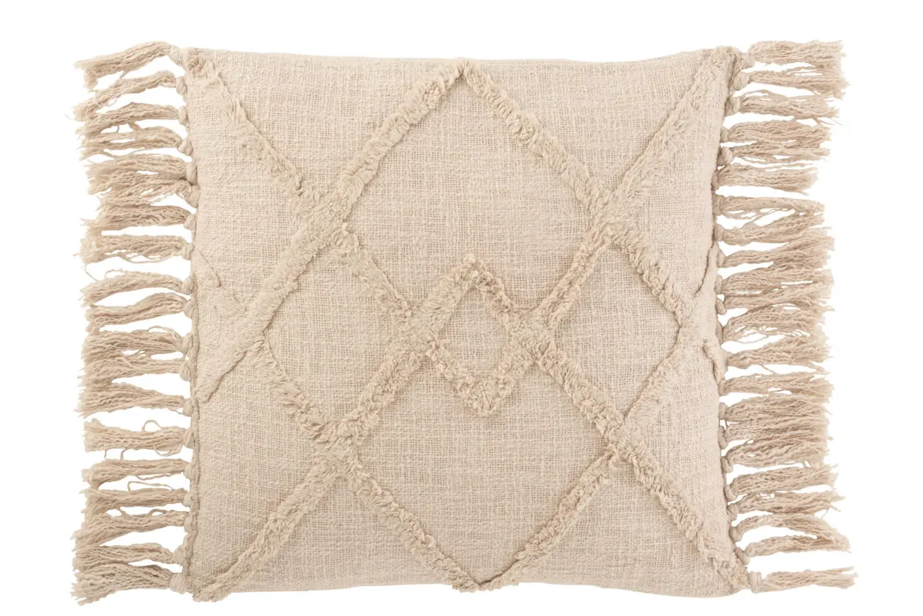 Coussin losanges pompons Emmy - Polyester - Crème 69x48