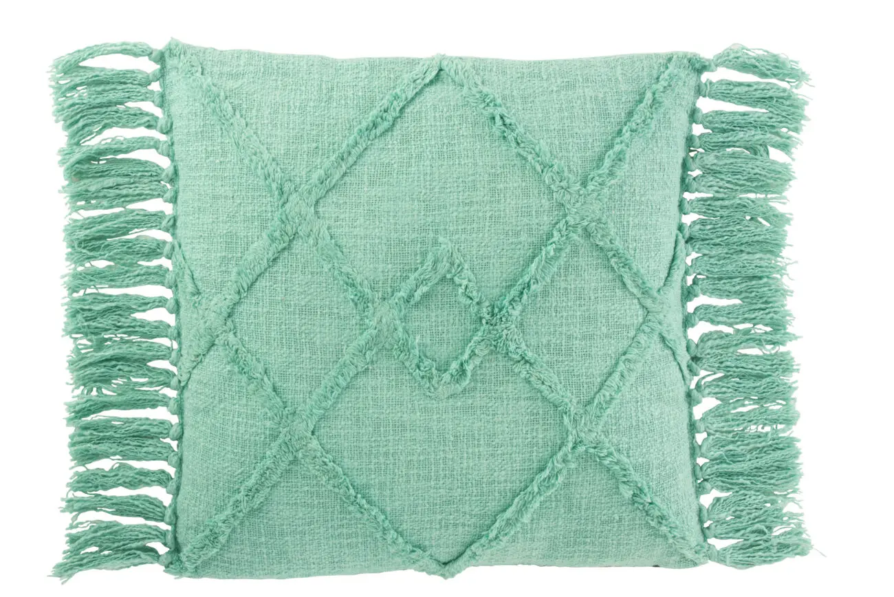 Coussin losanges pompons Emmy - Polyester - Menthe 69x48