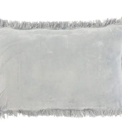 Coussin rectangulaire franges Jeny - Coton/velours - Bleu 60x40