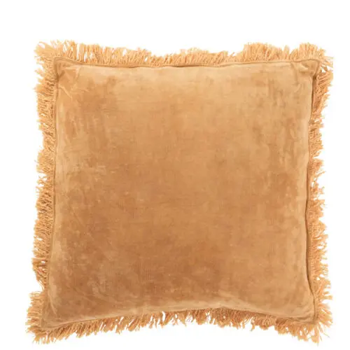 Coussin carré franges Jeny - Coton/velours - Ocre 49x49