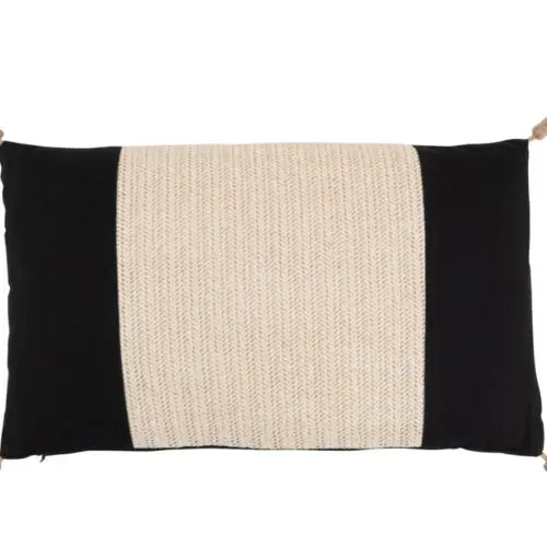 Coussin tissé rectangulaire Binta - Polyester - Beige/noir 50x30