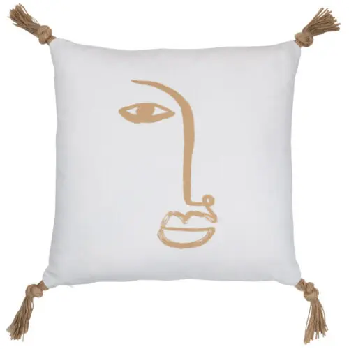 Coussin carré visage Face - Polyester - Blanc 45x45