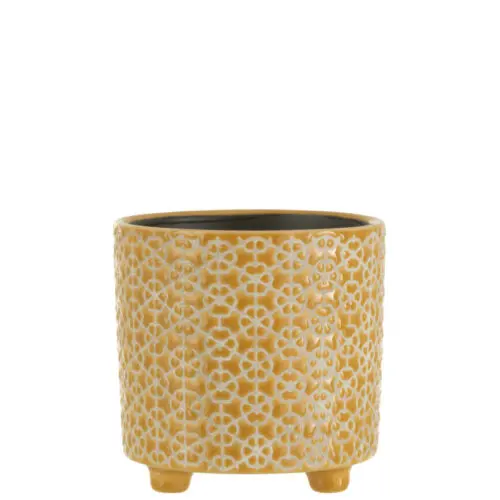 Vase et cache pot CACHEPOT FLEUR CERAMIQUE OCRE MEDIUM