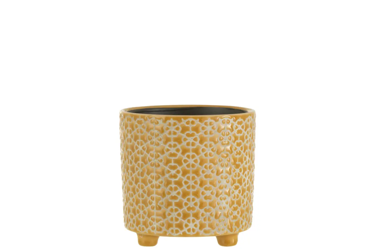 CACHEPOT FLEUR CERAMIQUE OCRE MEDIUM