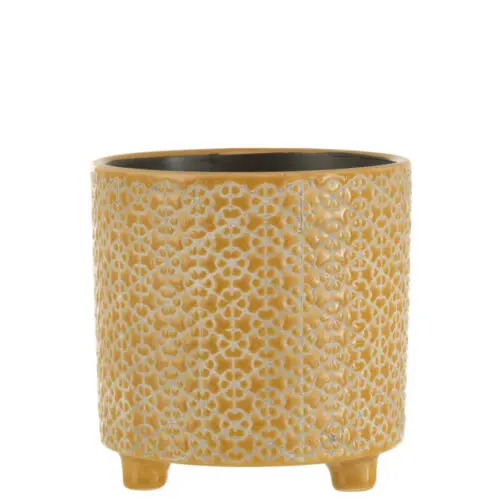 Vase et cache pot CACHEPOT FLEUR CERAMIQUE OCRE LARGE