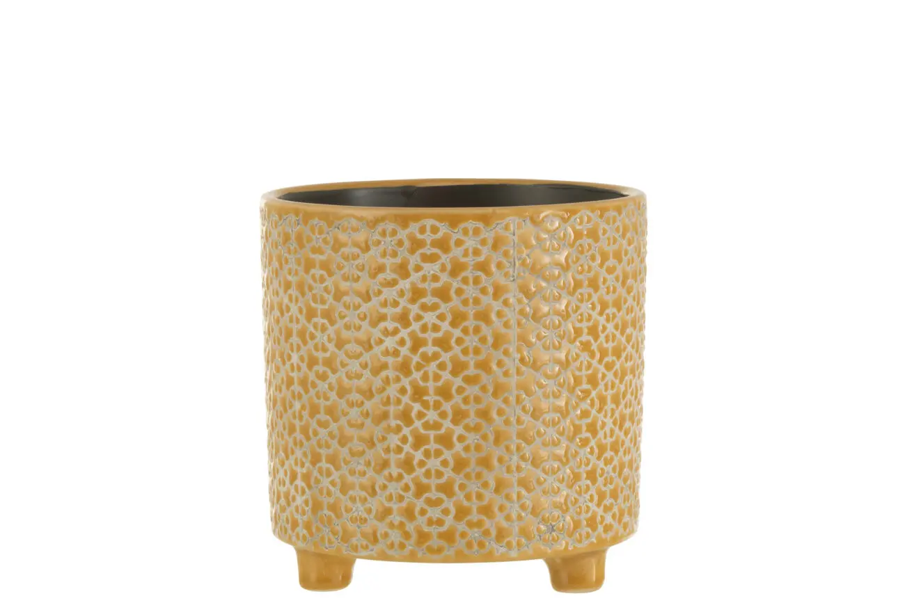 CACHEPOT FLEUR CERAMIQUE OCRE LARGE