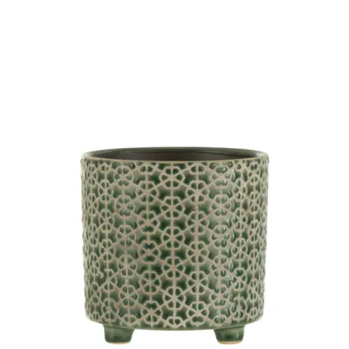 Vase et cache pot CACHEPOT FLEUR CERAMIQUE VERT MEDIUM