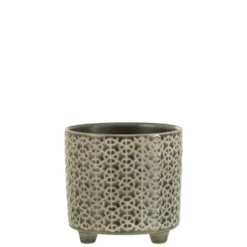 Vase et cache pot CACHEPOT FLEUR CERAMIQUE GRIS/BLEU SMALL