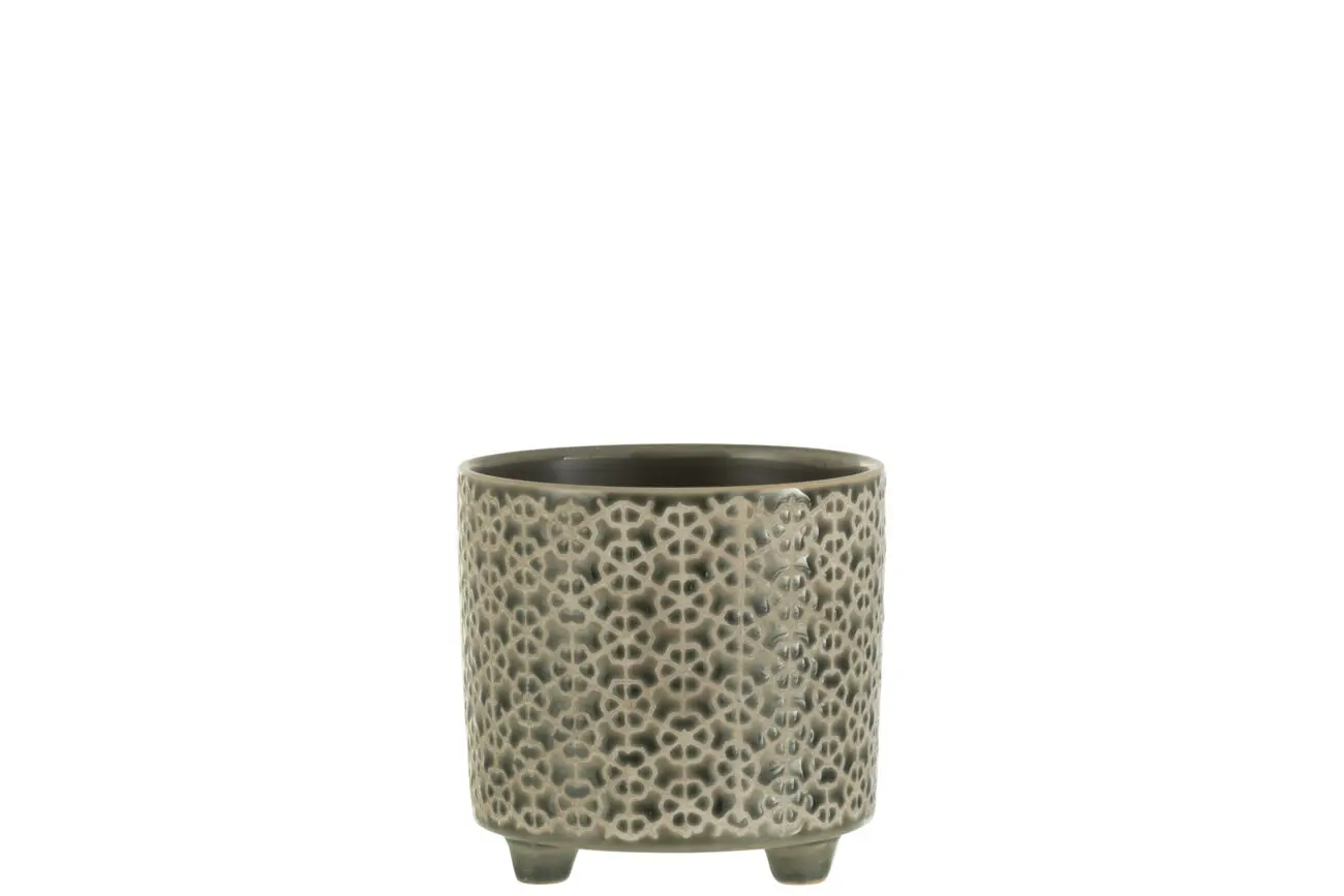 CACHEPOT FLEUR CERAMIQUE GRIS/BLEU SMALL