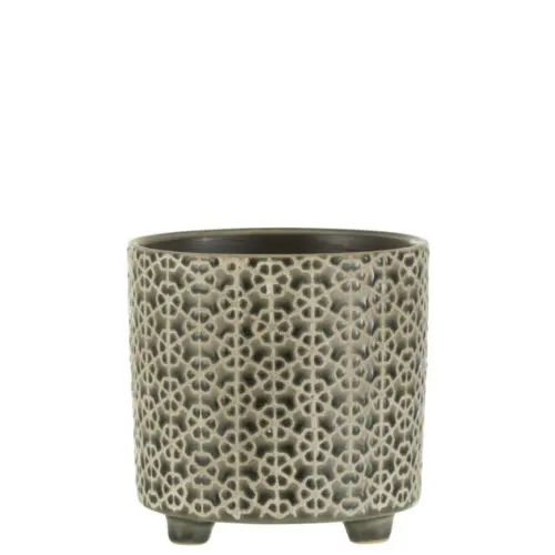 Vase et cache pot CACHEPOT FLEUR CERAMIQUE GRIS/BLEU MEDIUM
