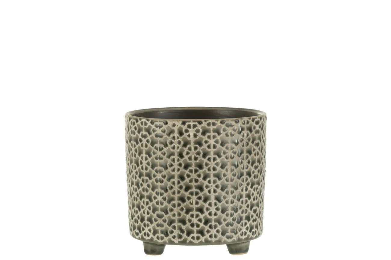 CACHEPOT FLEUR CERAMIQUE GRIS/BLEU MEDIUM