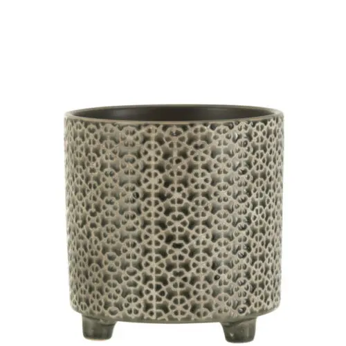 Vase et cache pot CACHEPOT FLEUR CERAMIQUE GRIS/BLEU LARGE