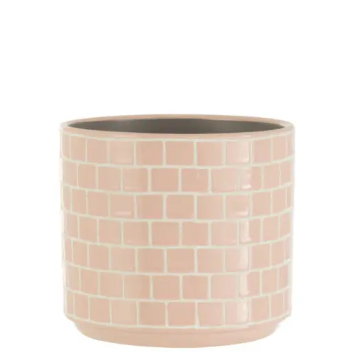 Vase et cache pot CACHEPOT BRILLANT CARRE CERAMIQUE ROSE LARGE