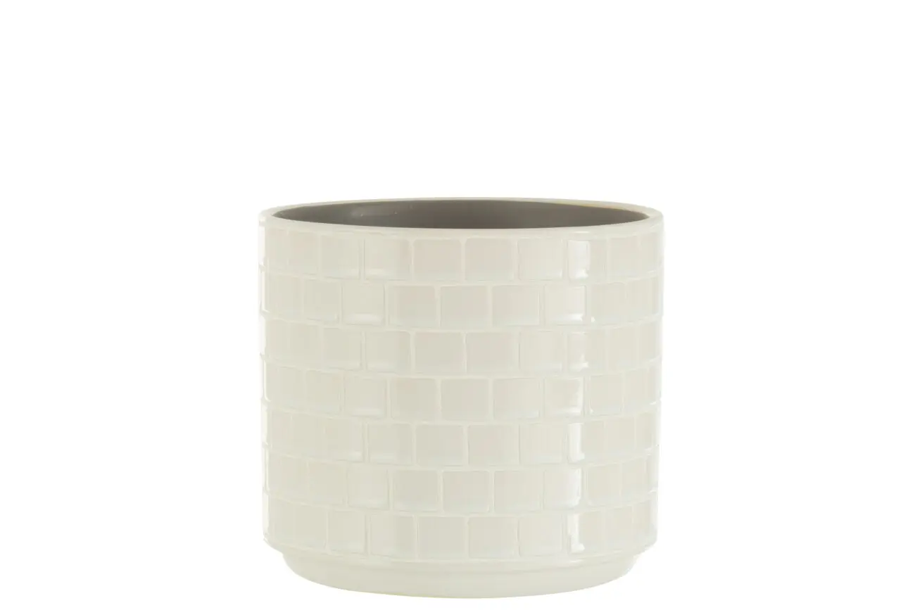 CACHE-POT BRILLANT CARRE CERAMIQUE BLANC LARGE