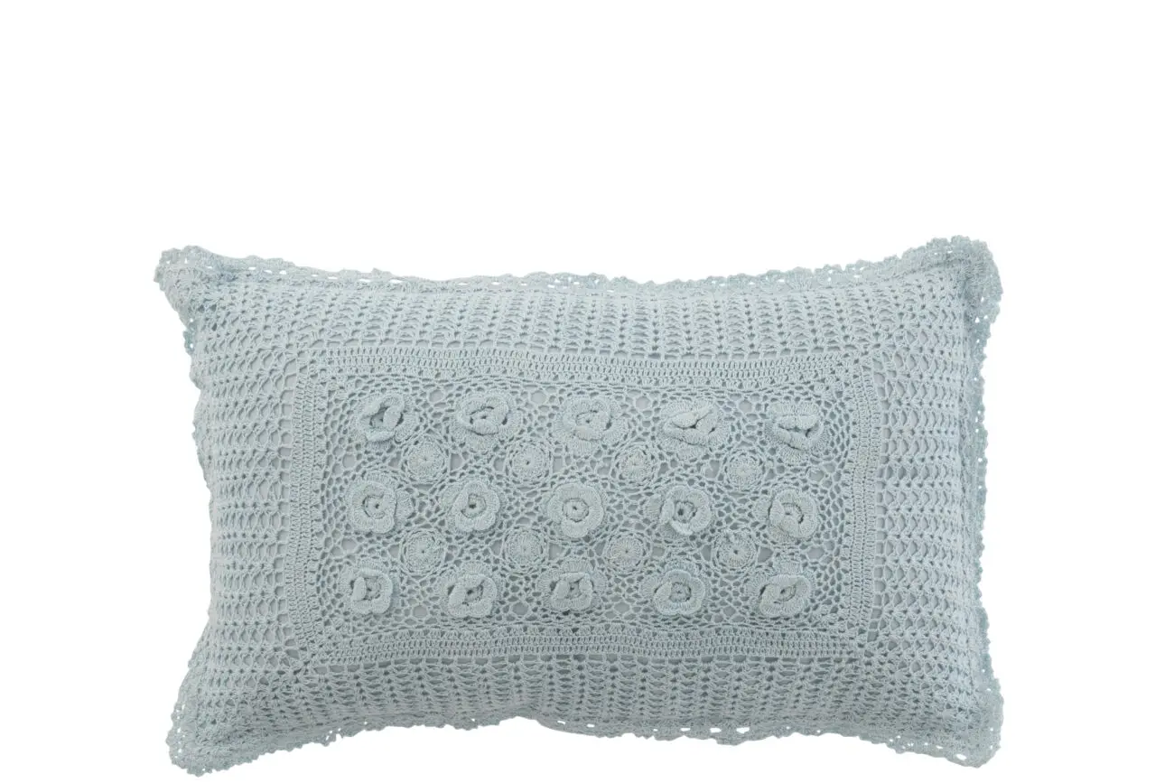 Coussin dentelles Flower - Coton - Bleu 51x30