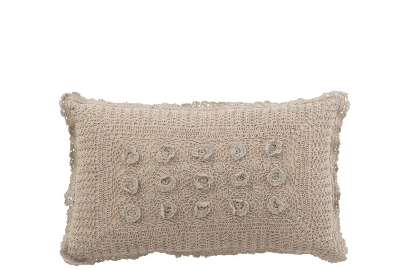 Coussin dentelles Flower - Coton - Taupe 51x30
