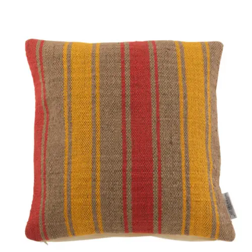 Coussin rayures Anna - Jute - Rouge/jaune 48x48