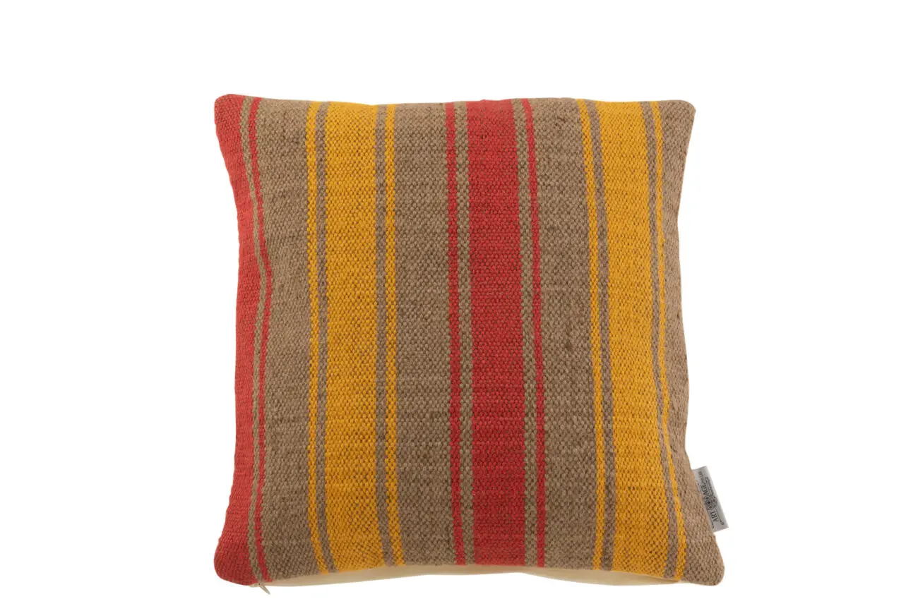 Coussin rayures Anna - Jute - Rouge/jaune 48x48