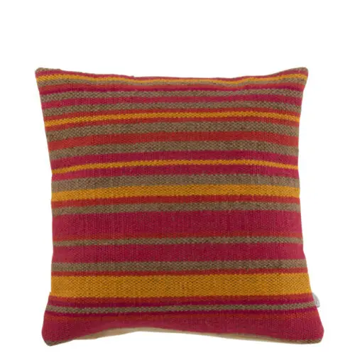 Coussin rayures Anna - Jute - Rouge/ocre/orange 46x46