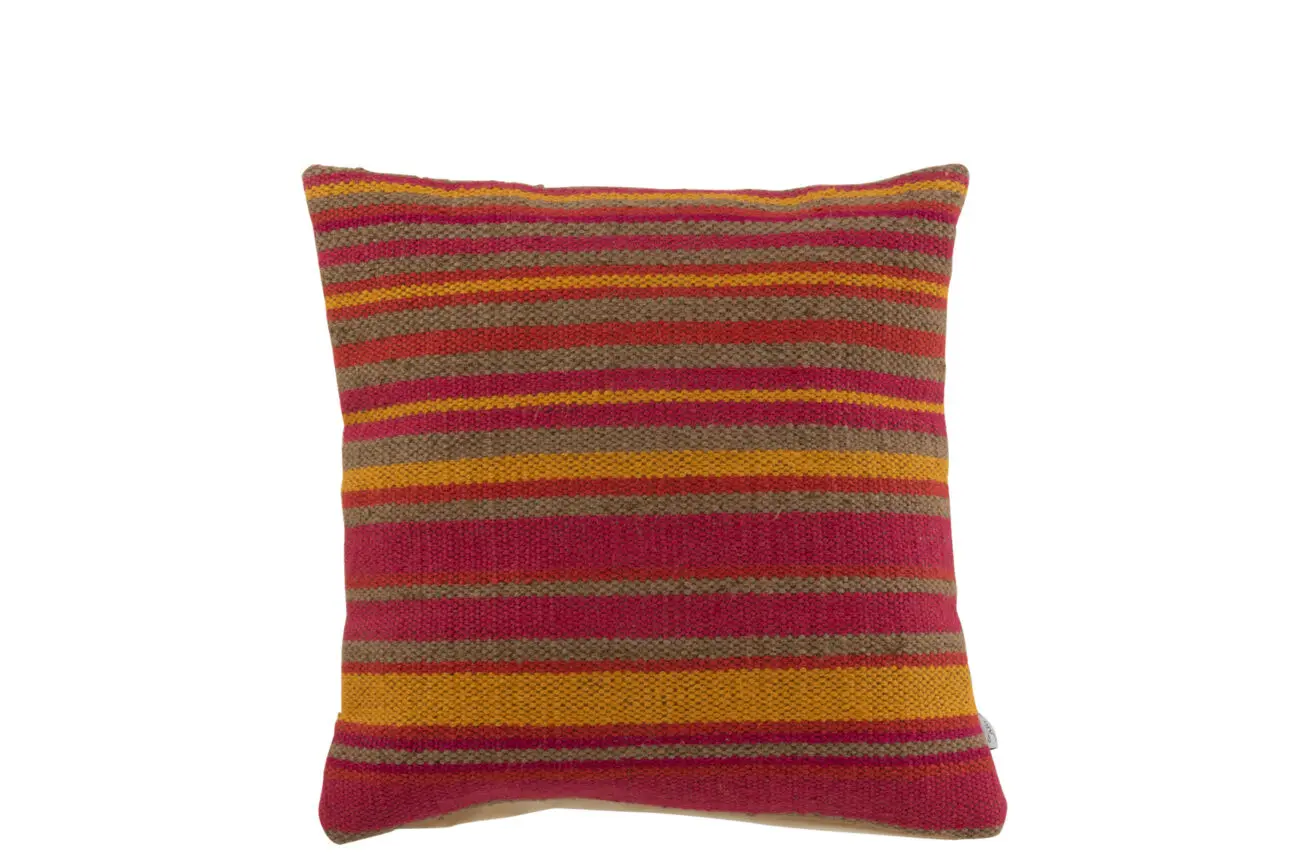 Coussin rayures Anna - Jute - Rouge/ocre/orange 46x46