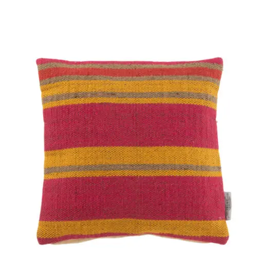 Coussin rayures Anna - Jute - Rouge/ocre/orange 44x44