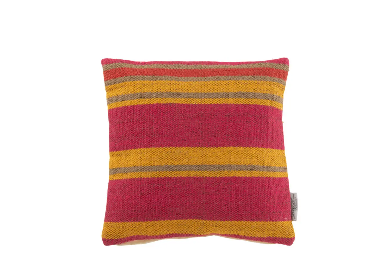 Coussin rayures Anna - Jute - Rouge/ocre/orange 44x44