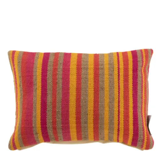 Coussin rayures Anna - Jute - Rouge/orange/ocre/rose 48,5x32,5