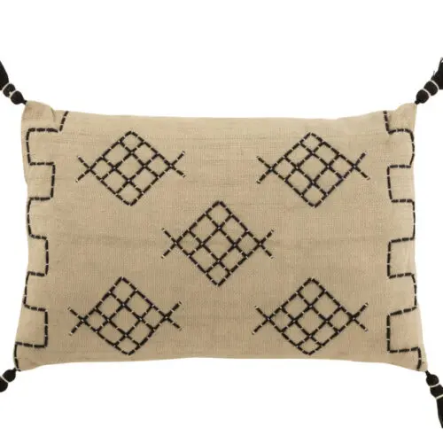 Coussin graphiques Malvi - Coton - Beige/noir 59x37