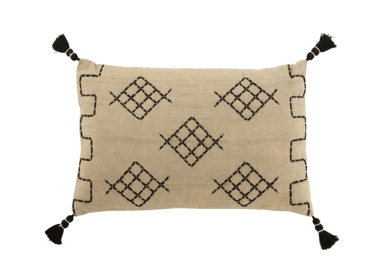 Coussin graphiques Malvi - Coton - Beige/noir 59x37