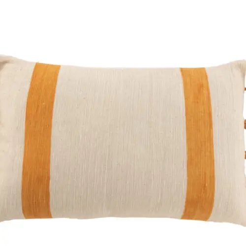 Coussin rayures pompons Bora - Coton - Ocre 72x40