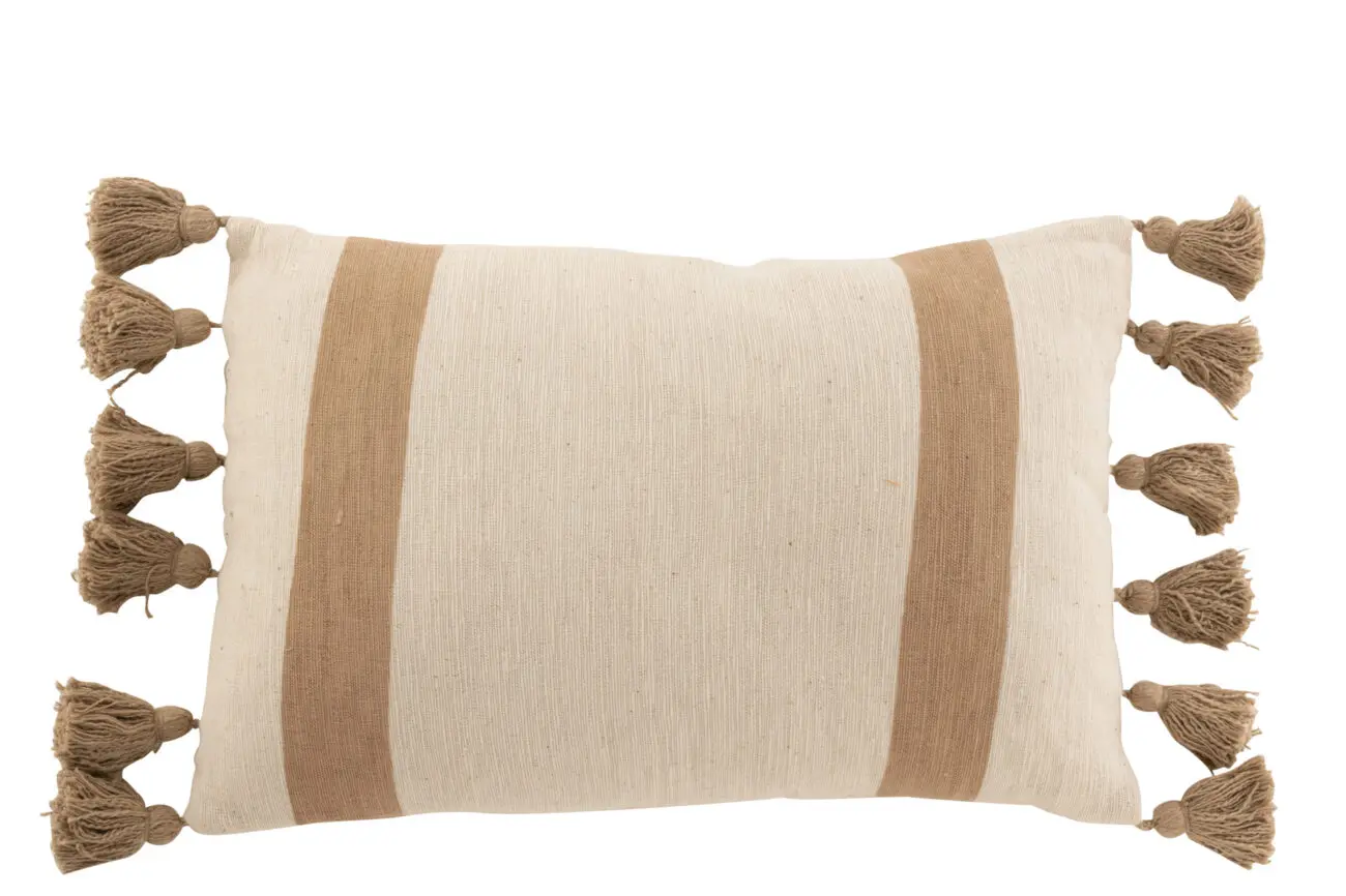 Coussin pompons Bora - Coton - Beige/taupe 72x40
