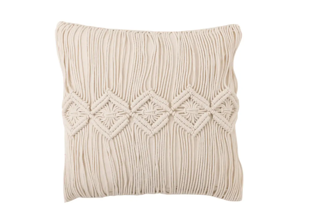 Coussin losanges reliefs Sadi - Coton - Blanc cassé 46x46