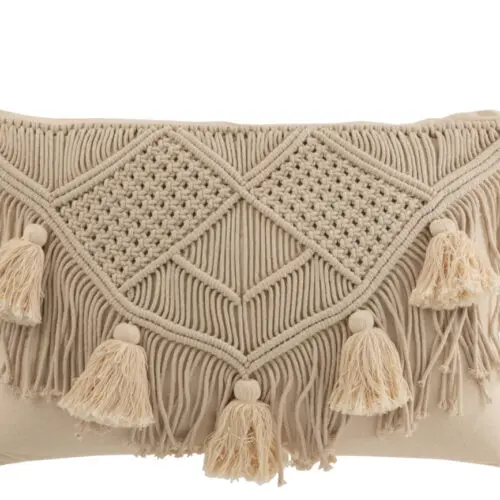 Coussin macramé pompons Sana - Coton - Beige 74x36
