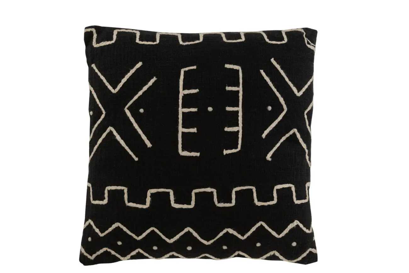 Coussin graphiques Grafi - Coton - Noir/beige 43x43
