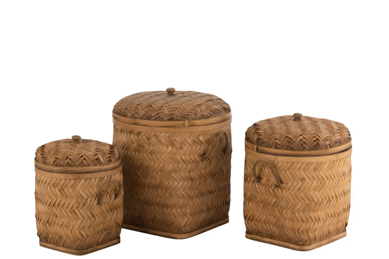 SET DE 3 PANIERS DE RANGEMENT EN BAMBOU NATUREL