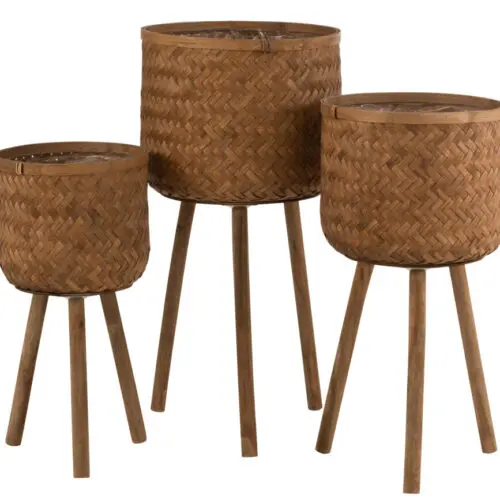 Vase et cache pot SET DE 3 CACHE-POTS A TREPIEDS BAMBOU/PLASTIQUE NATUREL